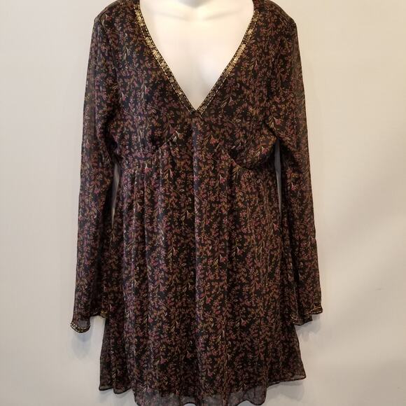 Forever 21 V Neck Backless Fit & Flare Dress Comfortable Long Sleeve Womens Sz L - Picture 5 of 11